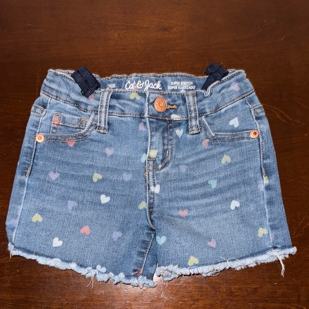 Cat & Jack Blue Denim Shorts with Multicolor Hearts